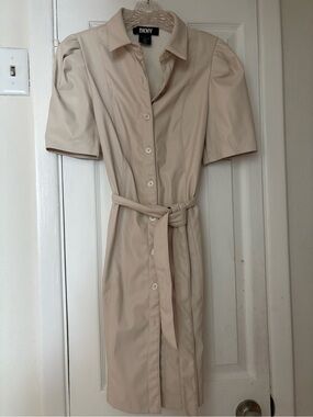 DKNY Cream Shirtwaist Belted Dress